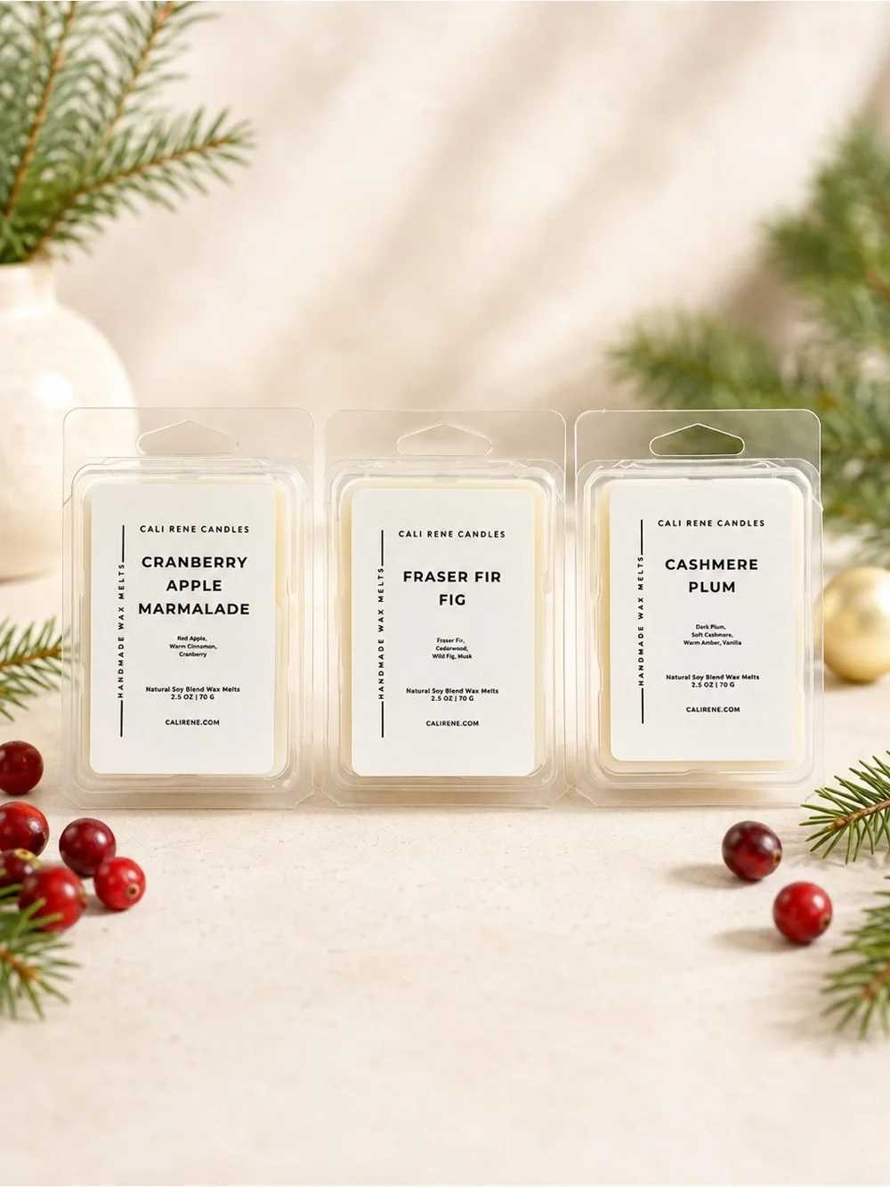 CaliRene Winter Fragrance Wax Melt Sampler Set of 3 | Natural Soy Blend